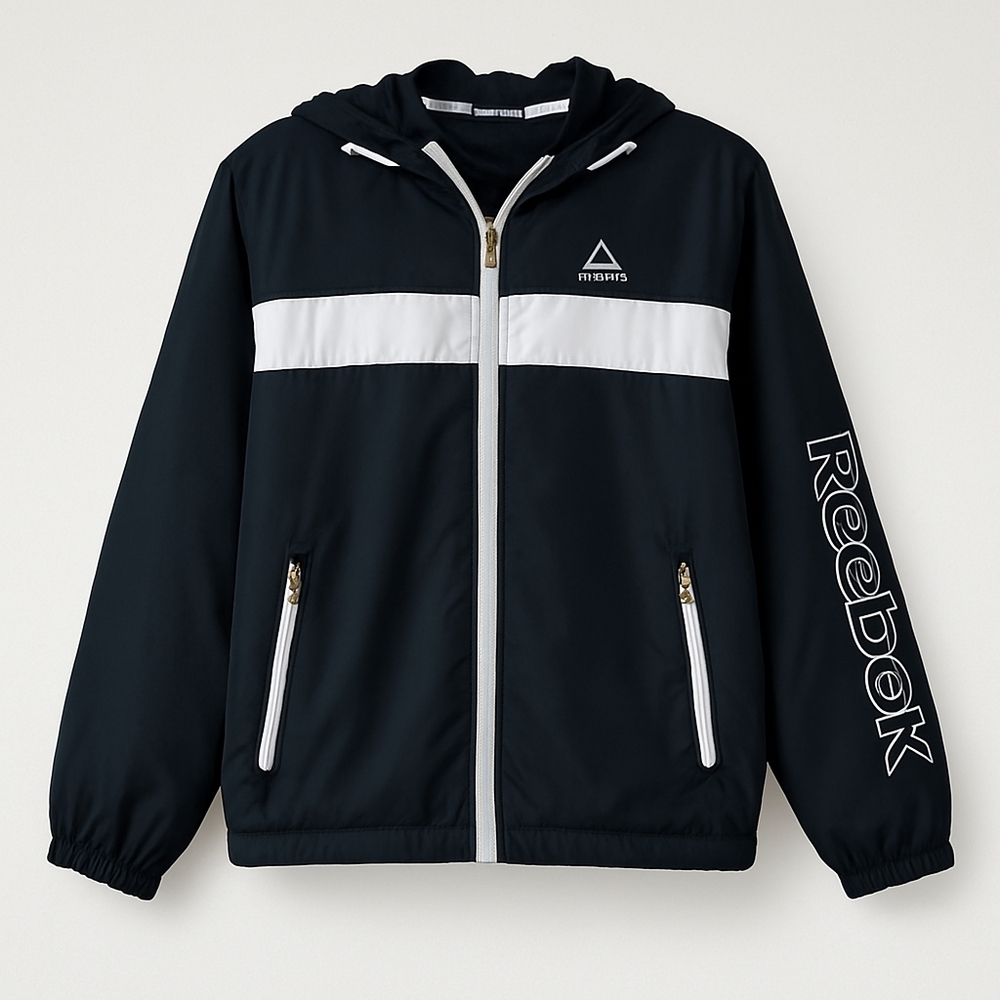 Reebok Black and White Hooded Windbreaker